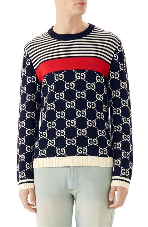 gucci blue red striped sweater|Gucci black face sweater.